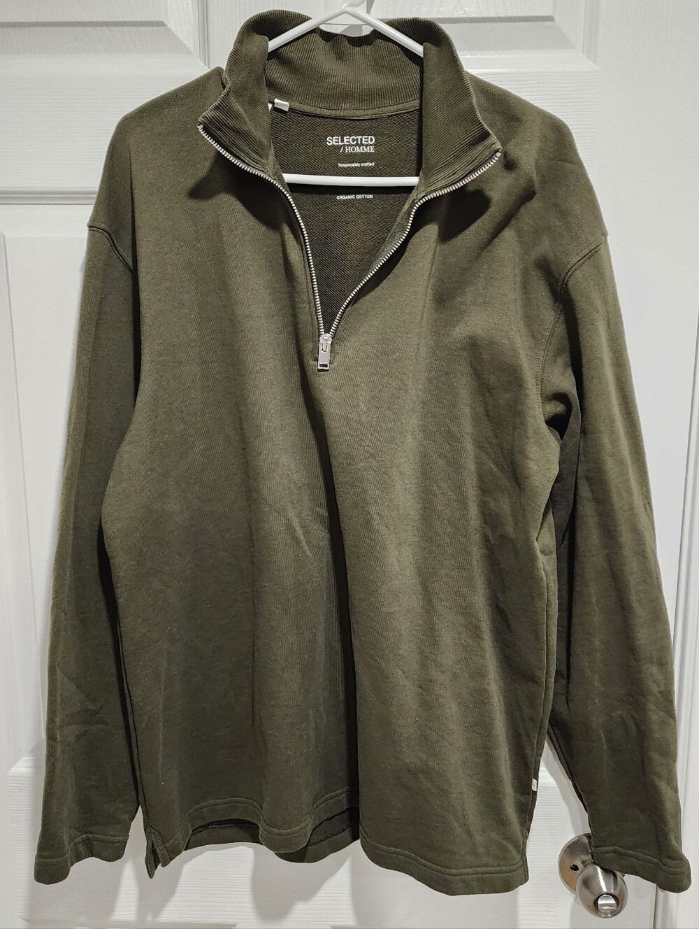 Selected Homme Organic Cotton Sweater XL V Neck Zip Pullover Long Sleeve